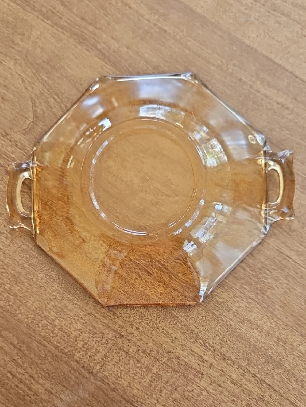 Vintage Octagonal Rosy Amber Depression Glass Bowl